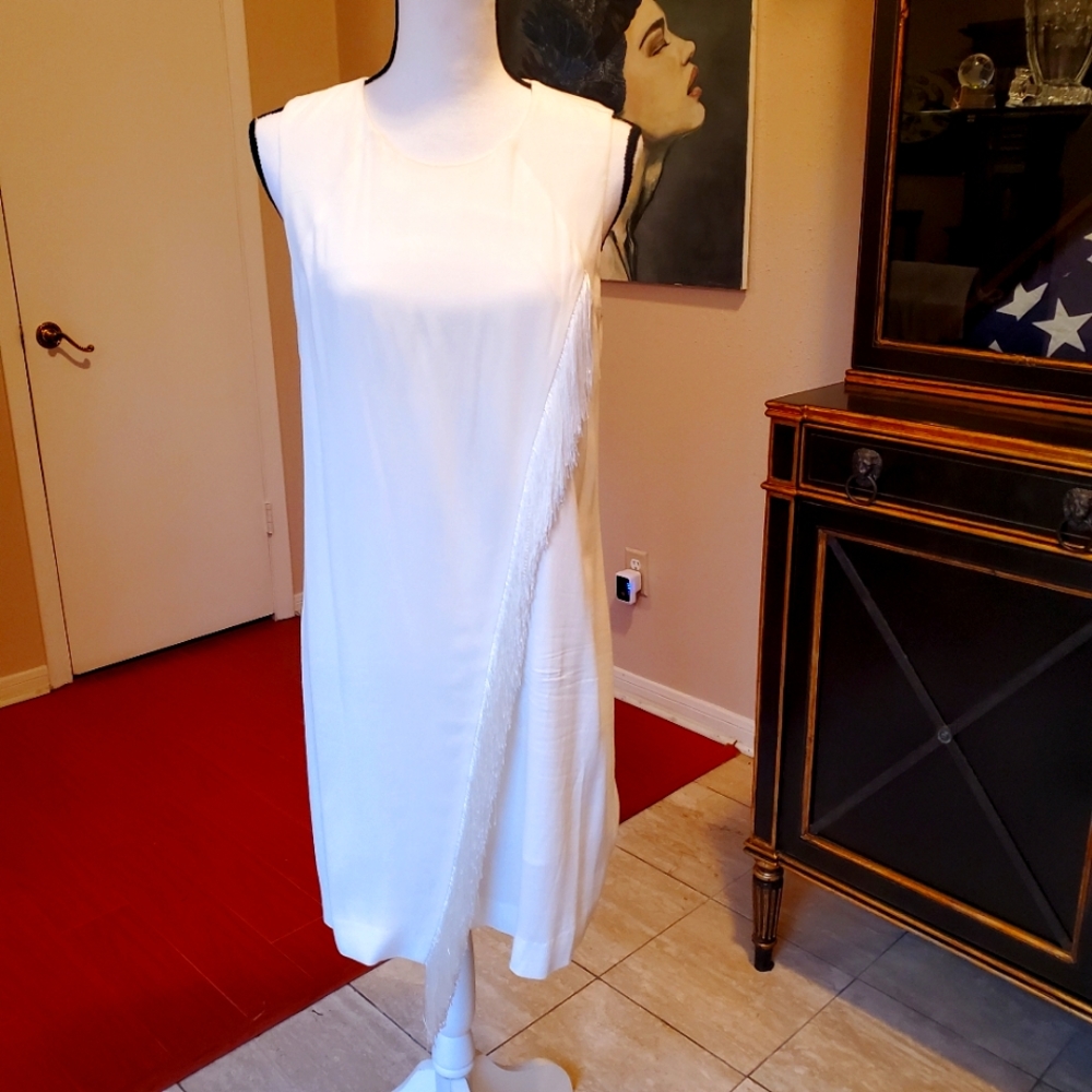 Rebecca Taylor all white dress with fridge in size 6